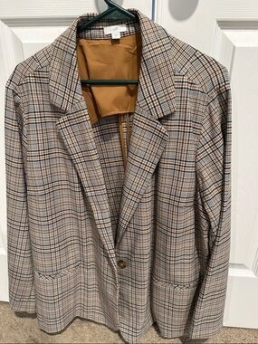 J. Jill Plaid Blazer in Beige and Black with Mustard Lining